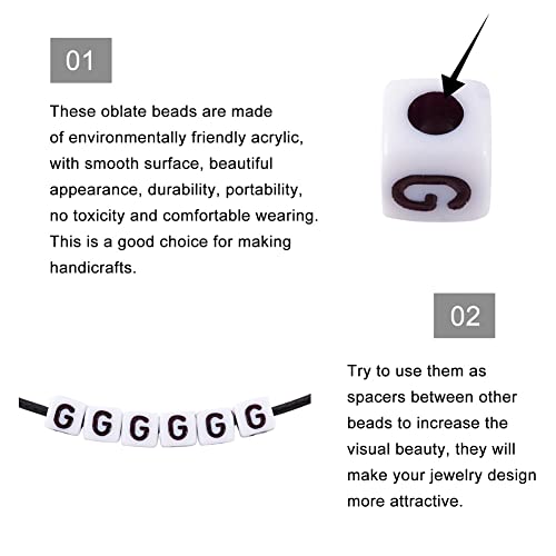 240pcs Opaque Acrylic Letter G Cube Beads White Plastic Alphabet Loose Spacer Square Beads 4-5mm for DIY Name Bracelet Necklace Jewelry Crafts Making Hole: 1.8mm - color: Letter G#White and Black
