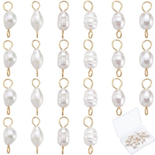 SUNNYCLUE 1 Box 30Pcs Pearls Charms Pearl Connector Beads Gold White Double Loop Natural Freshwater Irregular Small Charms for Jewelry Making Crafting Bracelet Necklace Earrings Accessories Beginner - color: Gold, White, size: 15mm