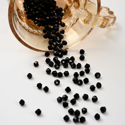 1000pcs 4 mm Bicone Crystal Beads Faceted Crystal Glass Beads Bulk for Jewelry Making DIY Necklace Bracelet Earring (Jet Black) - color: Jet Black