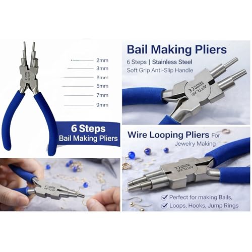 Bail Making Pliers 6 in 1 For Making Loop Rings and Jump Rings, Sizes 2mm to 9mm | Wire Looping and Forming Pliers with PVC Grip Handle - German Steel