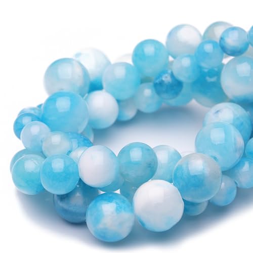 10mm Natural Stone Beads for Jewelry Making,Blue White Jade Polished Smooth Round Gemstone Beads for Bracelet Necklace 15 Inch - color: Blue White Jade, size: 10mm