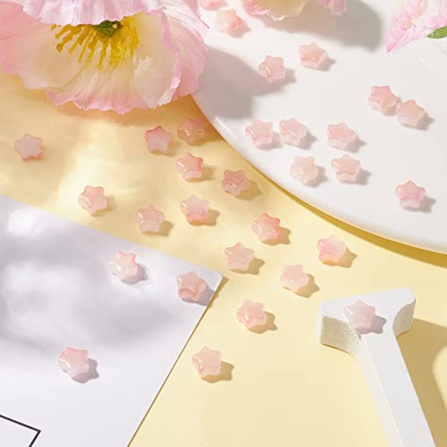 UR URLIFEHALL 100 Pcs Pink Imitation Jade Glass Star Beads with Glitter Powder Glass Beads for Earring Bracelet Necklace Jewelry DIY Making - color: 100pcs-8x8.5x4mm-pink imitation jade glass star