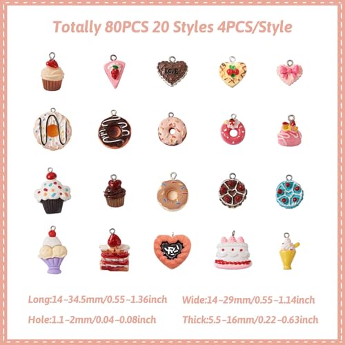 Cheriswelry Cup Cake Resin Pendants Lovely Food Sweet Dessert Dangle Charms Links Hanging Ornament with Metal Loop Fruit Pendants for Key Chains Bracelet Necklace Jewelry Making - color: Mixed Color-Dessert*2