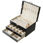 3 Layer Jewelry Box with Lock, Women Large Jewelry Holder Organizer with Drawer for Necklaces, Rings, Bracelets, Earrings, Watches, Valentines Gift for Mom Girl Wife (Black) - color: Black