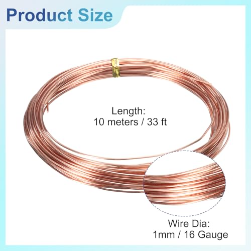 uxcell Pure Copper Wire 99.99% 18 Gauge 1mm Soft Craft Tarnish Resistant | 10m/33 ft Jewelry Wire for Jewelry Making Beading DIY Crafts Supplies,Copper - size: 18 Gauge 1mm
