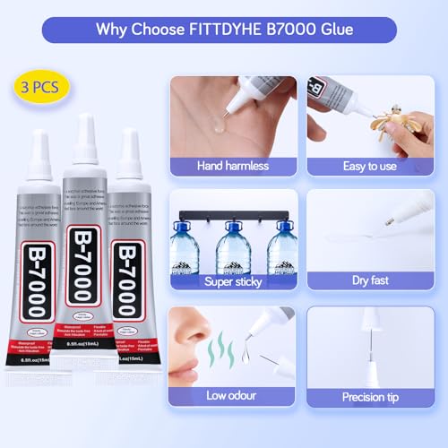 FITTDYHE 3PCS Jewelry Glue - 15ML/0.5fl oz Clear DIY Craft Glue for Rhinestones, Waterproof Strong Bond Adhesive for Phone Repair, Nail Art, Shoes, Fabric, Metal, Glass - color: 3PCS 15ML