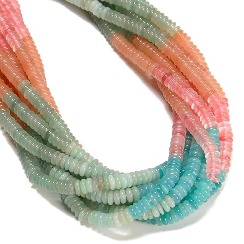 05-Multi-Color Gemstone Smooth Rondelle Beads, 2x6mm Green Aventurine & Amazonite Abacus Stone Beads for Jewelry Making Craft DIY, 15.5'' Strand Dyed Jade Spacer for Necklace Bracelet, 1 Strd/Pack - color: Multi-Color#5, size: 2x6mm