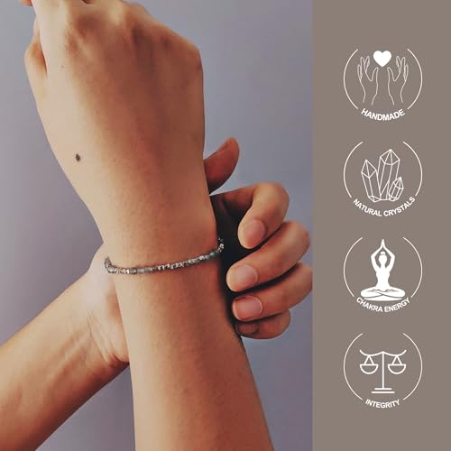 Natural Crystal Cut Bead Bracelet, 925 Silver Faceted Gemstone Jewelry for Women, Handmade Chakra Design Gift for Birthday Christmas Daily Wear - color: Metallic Moonstone