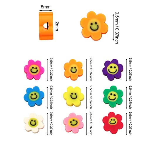 200 PCS Colorful Sun Flowers Beads 10mm Mixed Polymer Clay Smiley Face Beads for DIY Bracelet Necklace Earrings - color: Clay Sunflowers