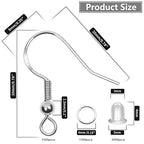 925 Sterling Silver Earring Hooks 150 PCS/75 Pairs,Ear Wires Fish Hooks,500pcs Hypoallergenic Earring Making kit with Jump Rings and Clear Silicone Backs Stoppers (Silver) - color: Silver, size: 500pcs