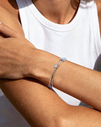 Rhinestone Birthstone Blue Bracelet for Women, Adjustable Silver Plated Chain Bracelet with Lobster Clasp and Extension, Dainty March Birthstone Link Bracelet Gift for Birthday or Anniversary Christmas Jewelry