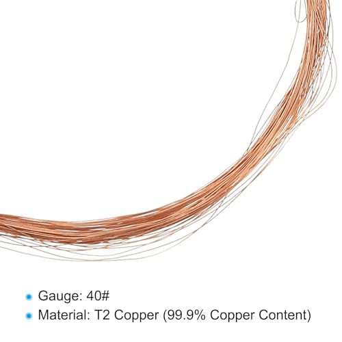 PATIKIL 33 Feet Solid Bare Copper Wire, 40 Gauge 99.9% Pure Copper Wire 0.08mm Soft Beading Wire Metal Plant Stem Ties for Jewelry Craft (10m) - size: 0.08mmx10m