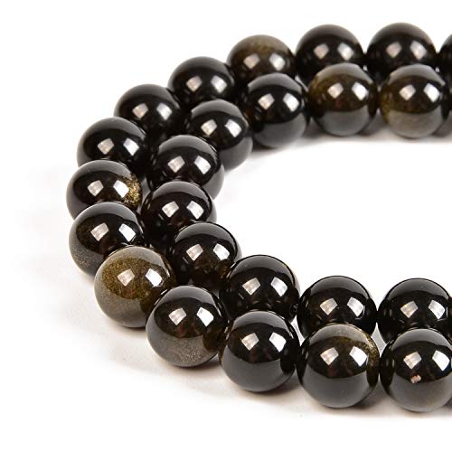 90pcs 4mm Natural Black Golden Obsidian Gemstone Round Spacer Loose Stone Beads for Jewelry Making 15.5" 1 Strand (Black Golden Obsidian, 4mm 90Beads) - color: Black Golden Obsidian, size: 4mm 90Beads