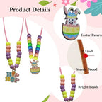 Twelcshyp 24 Sets Easter Beads Necklace Bulk DIY Easter Craft Kit Bunny Chick Egg Carrot Wood Charms Color Pastel Beads for Party Favors Classroom Supplies