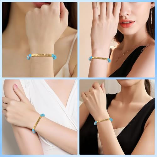 INSYOHO Dont Let the Hard Days Win Bracelet – Inspirational Healing Crystal Bracelet for Women & Men, Agate & Amethyst Beaded Adjustable, Motivational Gift for Stress Relief & Positivity - color: Turquoise Blue Sea Sediment Jasper