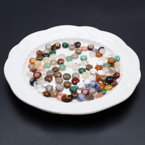 40 Pcs Healing Loose Beads Hexagon Shape Faceted Natural Necklace Stone Pendants Crystal Charms for Jewelry Making DIY Craft - color: hexagon
