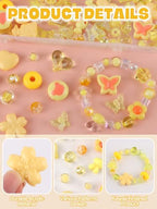 150PCS Acrylic Pastel Beads for Jewelry Making, Kalolary Colorful Bow Butterfly Flower Kawaii Plastic Candy Heart Cute Macaroon Aesthetic Beads for Bracelet Necklace DIY Supplies (Yellow) - color: Yellow