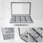 Wudygirl 12 Grid Jewelry Organizer Velvet Jewelry Tray with Clear Lid Jewelry Box Bracelet Holder Display Case Storage Bracelets Rings Earrings Organizer (12 Grid) - style: 12 Grid Tray