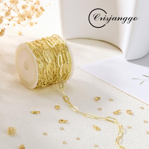 Crisjanggo 16 feet Jewelry Making Chains 14K Gold Plated Brass Paperclip Necklace Bracelet Chains for Women Men Jewelry Making with Jump Rings and Lobster Clasps - color: Paperclip Gold