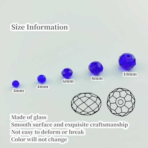 500pcs Crystal Glass Beads 3mm Faceted Rondelle Glass Spacer Beads with Hole for Bracelets Necklace Earring DIY Jewelry Making Craft(Deep Blue) - color: Deep Blue, size: 3mm