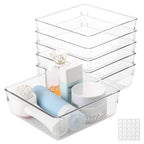 6 Pcs Large Clear Plastic Drawer Organizers Tray 6" x 6" Storage Bins with 25 Pcs Non-Slip Pads for Makeup, Jewelries, Kitchen Utensils, Bathroom and Office - size: 6"x6"