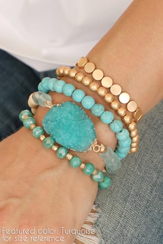 RIAH FASHION Bohemian Acrylic Druzy Multi-Layer Bead Statement Bracelet - Versatile Faux Stone Pendant Stretch Strand Stackable Cuff Bangle Set Sparkly Crystal - color: Acrylic Druzy & Natural Stone Bead Brown Jasper
