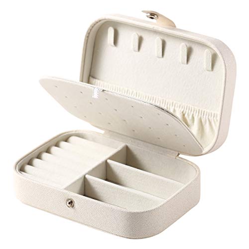 CASEGRACE Jewelry Box For Women Travel Jewelry Organizer Double Layer for Necklace Earring Rings Jewelry Holder Case - color: Pearl White, size: Leather