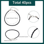 40Pcs Bracelet Cords with Clasp Bracelet Cord Bulk Black 3mm Braided Imitation Leather Lace Plaited Trendy Iron Clasp Extended Chains Ropes Accessory for Jewelry Making Bracelets DIY Crafts