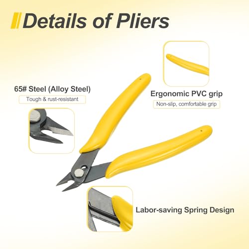 HARFINGTON 5" Flush Cut Pliers Small Precision Wire Cutter Side Cutter Diagonal Cutting Pliers for Jewelry Model Electronic 3D Print, Yellow - color: Yellow