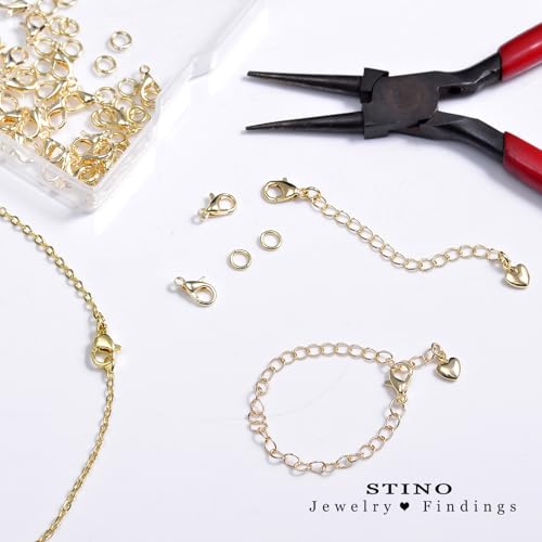 90Pcs Fadeless Lobster Claw Clasps (10mm) & Jump Rings for Jewelry Making, Necklace Bracelet Findings & Supplies (14K Gold Plated) - color: 14K Gold Plated