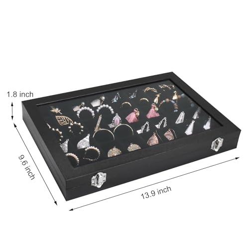 Siveit Jewelry Tray Organizer Box 48 Grid Jewelry Display Organizer Box with Transparent Lid Rings Earrings Necklaces Pendants Display Box Suitable for Women and Girls (48 Grid, Black) - color: Black