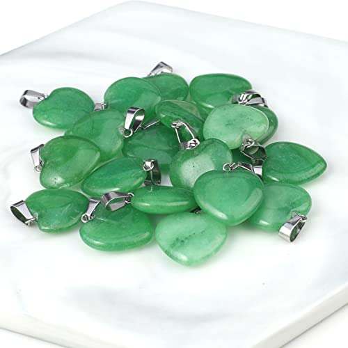 LE SKY 20 Pcs natural stone pendants heart shape healing stone charms for jewelry making - color: malay jade