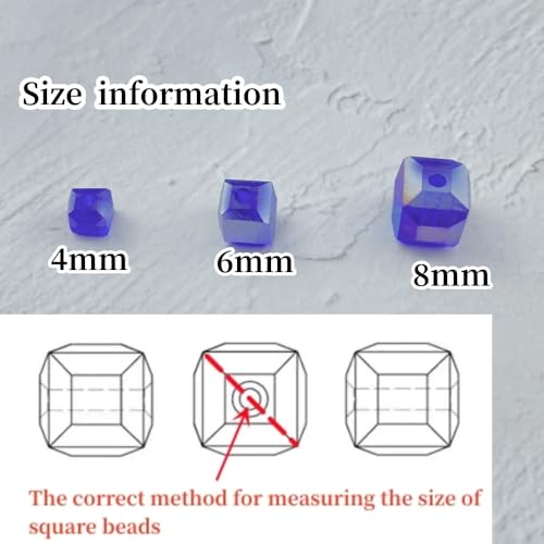 Crystal Glass Beads 100 Pieces 6mm Cube Crystal Glass Beads Faceted Square Shape Spacer Beads for Jewelry Making Bracelet Earring Necklace DIY Craft Making Supplies(Deep Blue AB) - color: Deep Blue AB, size: 6mm