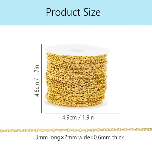 60 Feet Metal Iron Jewelry Chains 2 mm Bulk Gold and Silver Necklace Link Chains for Jewelry Making (Gold) - color: Gold