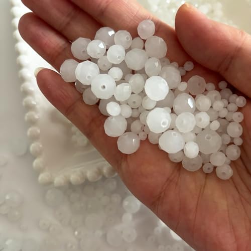 780Pcs Briolette Crystal Glass Beads for Jewelry Making, 3-10mm Faceted White Crystal Beads for Bracelets, Rondelle Glass Beads Bulk for Crafts Wine Charms Wind Chimes Suncatchers - color: White
