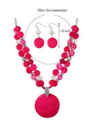 Layered Beads Statement Fashion Necklace Chunky Jewelry Set Big Colorful Glass Stone Circle Shell Pendant Choker Necklace and Earring Set for Women - color: Hot pink