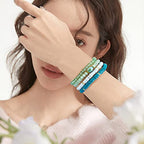 Ornaland 7Pcs Handmade Polymer Clay Heishi Surfer Stretch Bracelets Set Colorful Glass Beads Bracelets Boho Stackable Preppy Bracelets Wrist Jewelry for Women - color: Green
