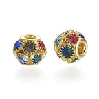 Craftdady 30Pcs Colorful Rhinestone Disco Ball Beads 14mm Large Hole Rondelle European Loose Beads Golden Brass Spacer Beads for Bracelet Necklace Earring Craft Making - color: Golden&Colorful-14x12mm