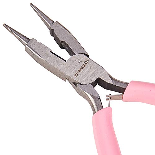 SUNNYCLUE 4.5 Inch Round Nose Pliers Wire Cutter 4-in-1 Mini Precision Pliers Wire Bending Side Cutter Tools for DIY Jewelry Making Pink - color: Pink 4.5 Inch With Cutter