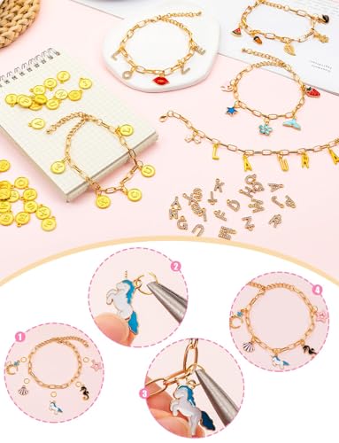 ZMLTLMG 552Pcs Gold Charm Bracelet Making Kit, Premium Paperclip Chain Jewelry Making Supplies with Enamel Charms, Letter Beads & Jump Rings, DIY Crafts Gift Set for Women Girls Adults