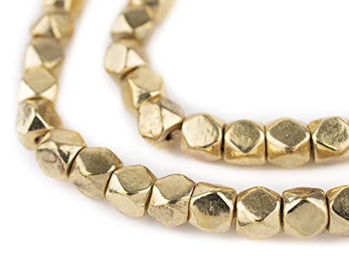 The Bead Chest Cornerless Cube Beads - Full Strand of Faceted Ethnic Metal Spacers (7mm, Gold) - color: Gold, size: 7mm