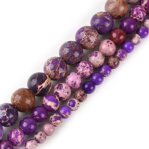 4mm Purple Sea Sediment Imperial Jasper Round Gemstone Natural Stone Loose Beads for Jewelry Making Design Crafts 90 Pcs 15 Inch - color: Purple, size: 4mm