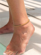 U7 Women Girls Barefoot Jewelry 18K Gold or Rose Gold Stainless Steel Heart/Rope/Figaro/Cuban Chain Anklet Foot Bracelet, 25-30 CM Long - color: Gold Plated-3mm-Rope Chain