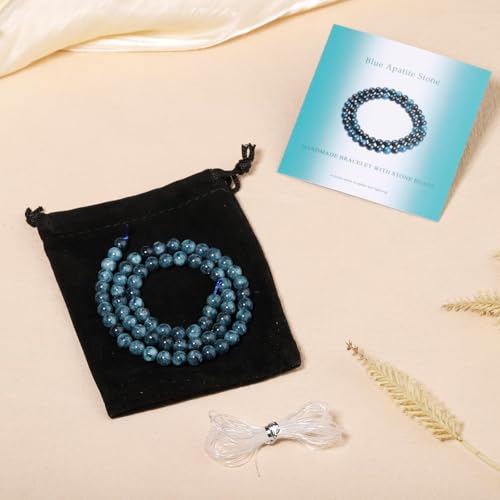 Stone Beads, 60pcs Blue Apatite, 6mm Round Loose Beads for Jewelry Making, Bracelets, with Bag, String & Card - color: Blue Apatite, size: 6mm