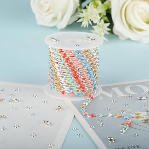YOUBEIYEE 2 Meters Silver Plated Jewelry Making Chains Bulk Mixed Color Enamel Chain Handmade Women Necklace Bracelet DIY Jewelry Supplies Findings - color: Light Colorful