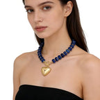 GZQ Chunky Gold Heart Necklace for Women, Resin Beaded Chain with Puff Heart Adjustable Clasp, Perfect for Daily Wear Party Date Streetwear Outfits Fashion Jewelry Gift - color: Blue