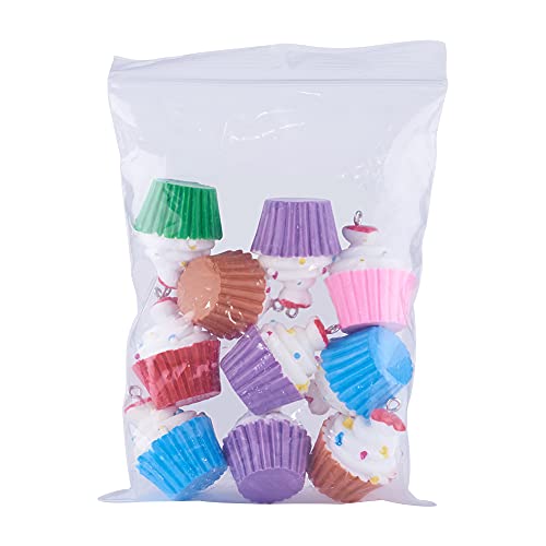 Cheriswelry Cup Cake Resin Pendants Lovely Food Sweet Dessert Dangle Charms Links Hanging Ornament with Metal Loop Fruit Pendants for Key Chains Bracelet Necklace Jewelry Making - color: Mixed Color Cup Cake