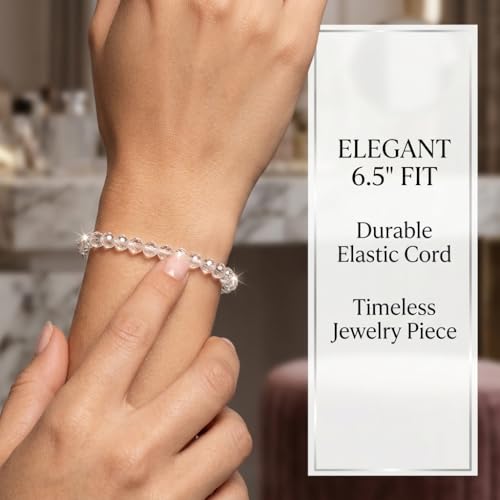 Angelstones Natural Gemstone Small Beaded Stretch Bracelet, 4mm Faceted Round Beads, Crystal Healing Bracelet for Women - color: Clear Quartz