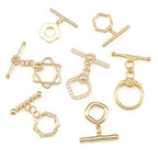 7Pcs 18K Gold Plated Brass Toggle Clasps Golden Toggle Jewelry Clasps Flower Rhombus Hexagon Ring Star Toggles T Bar Clasp for Bracelet Necklace Jewelry Making - color: Golden