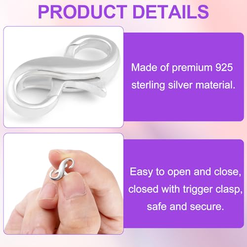 Pndeyo 925 Sterling Silver Lobster Claw Clasps, Double Opening Necklace Bracelet Extender, Jewelry Clasps and Closures for Necklace Bracelet Anklet Pendant Keychain DIY Craft Making - color: Silver-2pcs-0.59"×0.31"